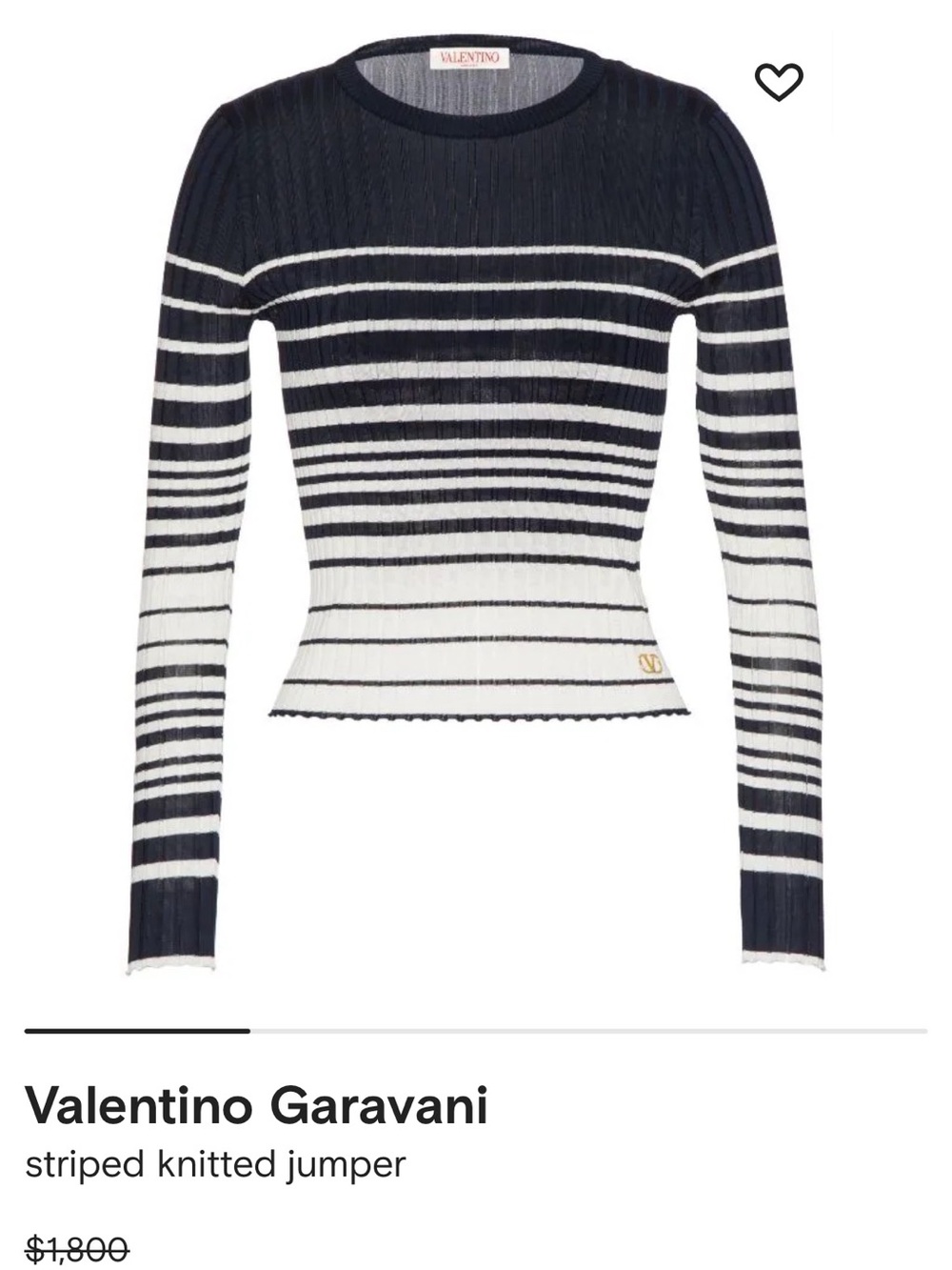 Valentino Garavani Navy and White Striped Rib-Knit Crewneck Sweater